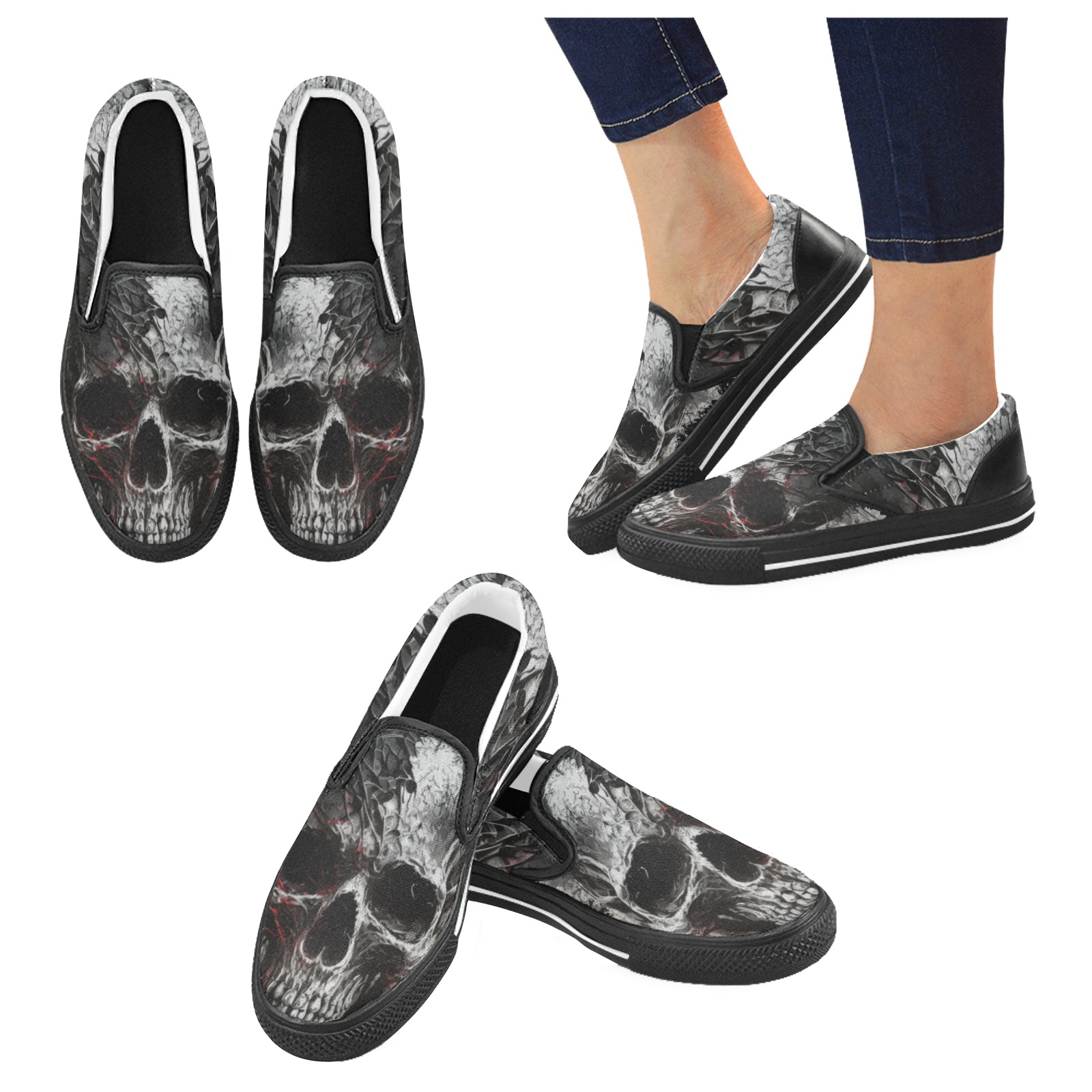 Gothic Skull - Men’s slip-on cheapest canvas shoes